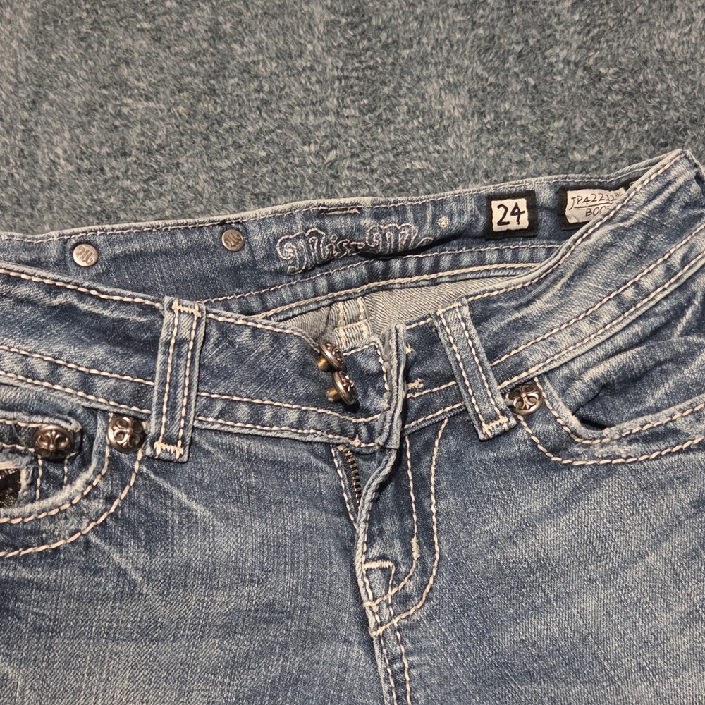 Miss Me Blue Boot Cut Jeans with Sparkle Accents - Picture 5 of 11